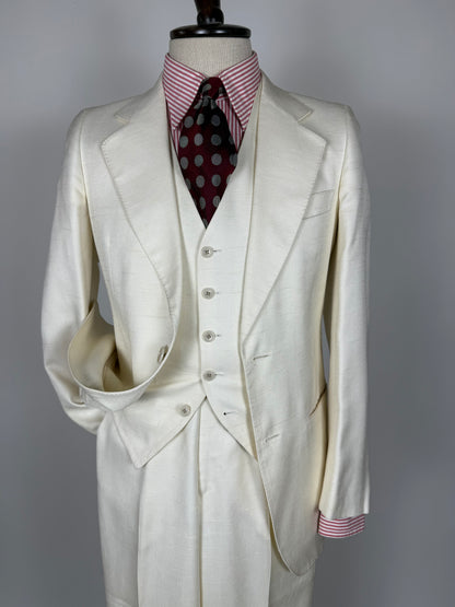 Completo 3 pezzi anni '70 seta shantung avorio - tg. 42/44