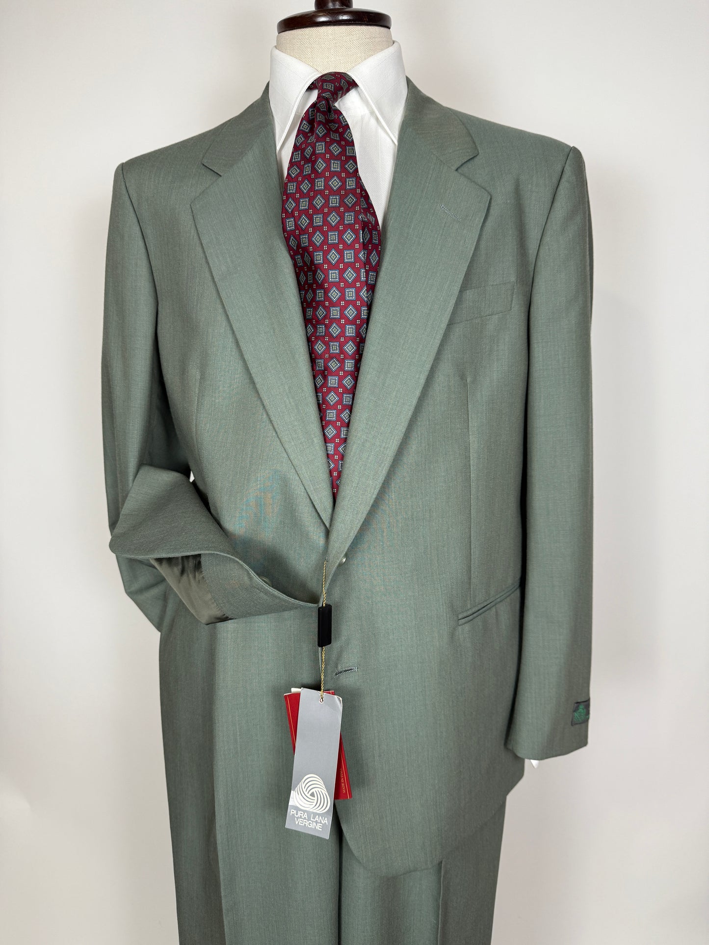 Completo anni '80 fresco lana verde menta (NOS) - tg. 54/56 drop basso