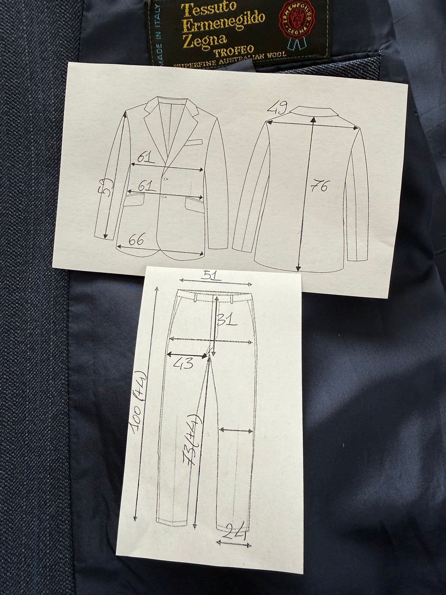 Completo sartoriale tessuto E. Zegna lana pettinata blu - tg. 54/56 drop basso