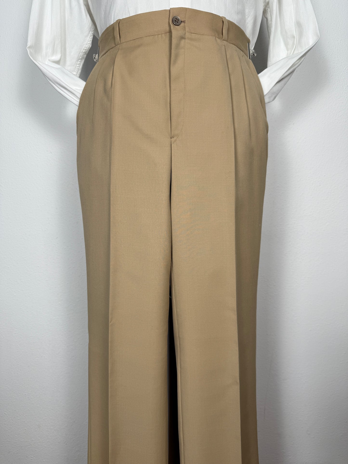 Pantalone sartoriale anni ‘70 in lana pettinata beige (nuovo) - tg. 44