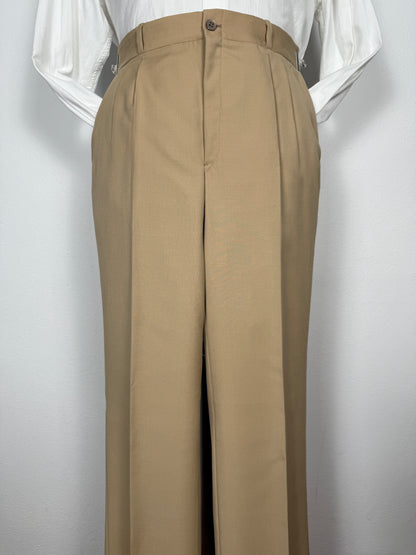 Pantalone sartoriale anni ‘70 in lana pettinata beige (nuovo) - tg. 44