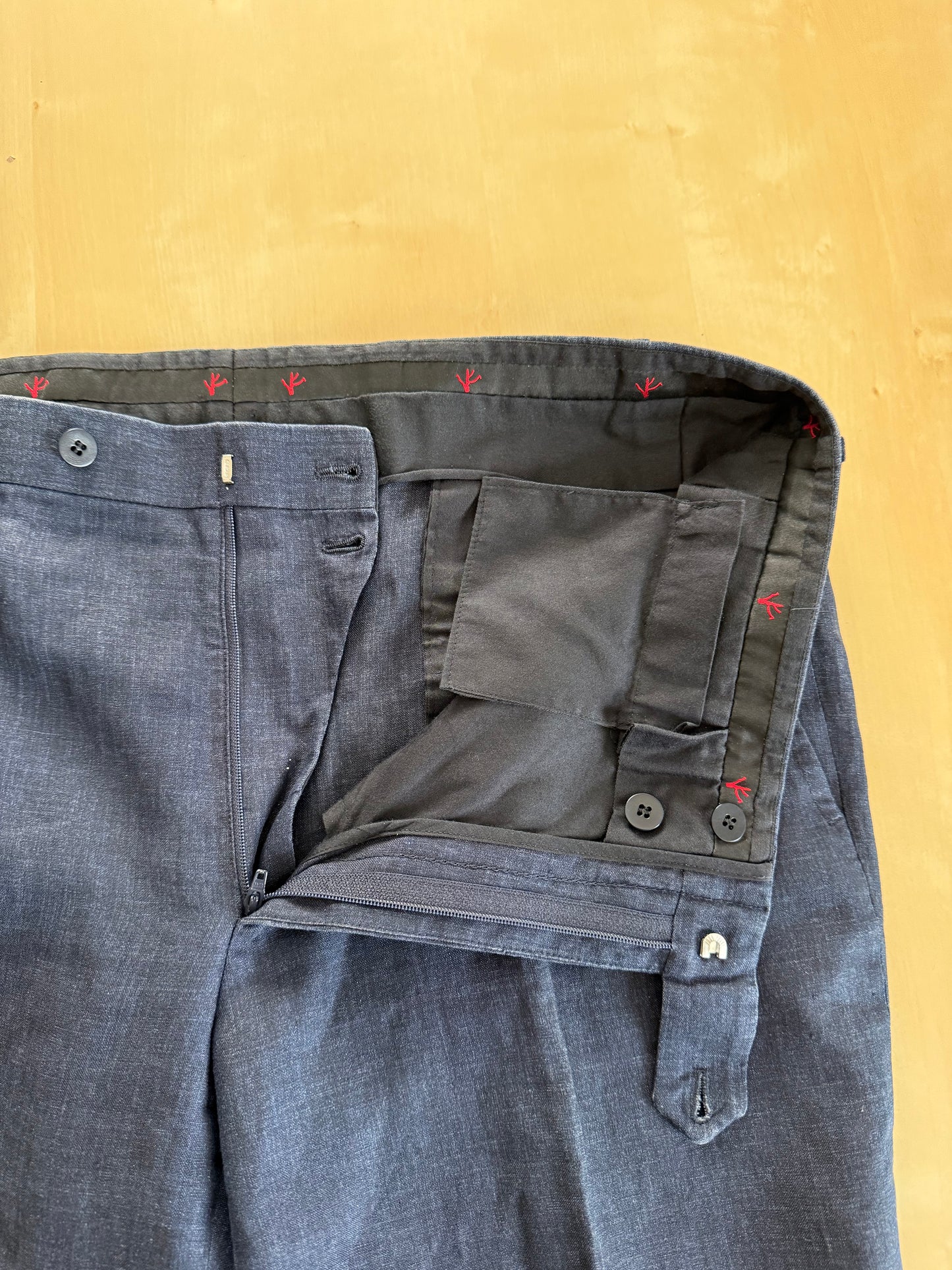 Pantaloni Isaia lino blu effetto chambray - tg. 52