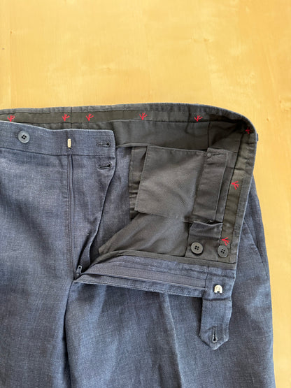 Pantaloni Isaia lino blu effetto chambray - tg. 52