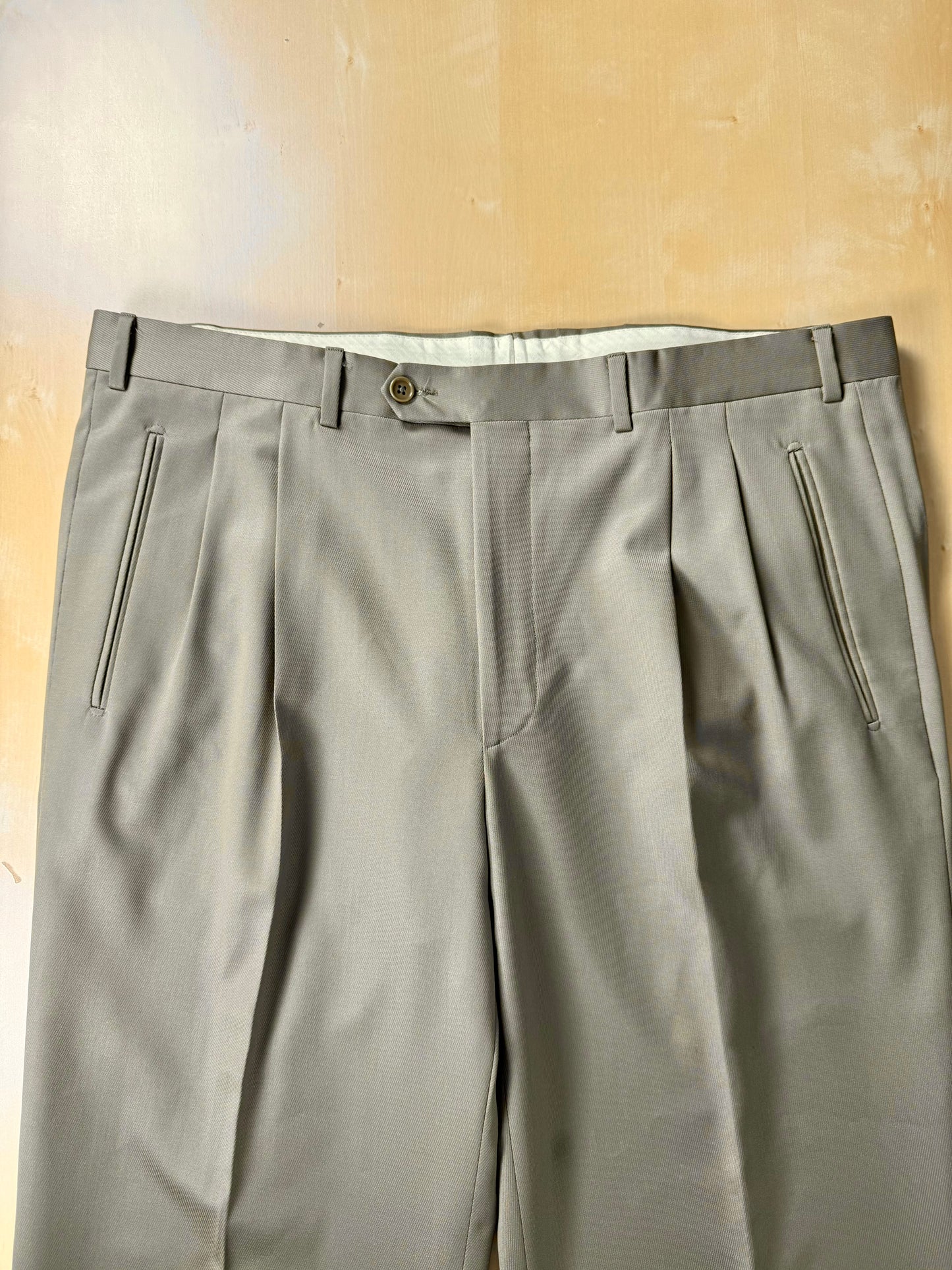 Pantaloni verde oliva lana pettinata Loro Piana Tasmanian - tg. 54/56