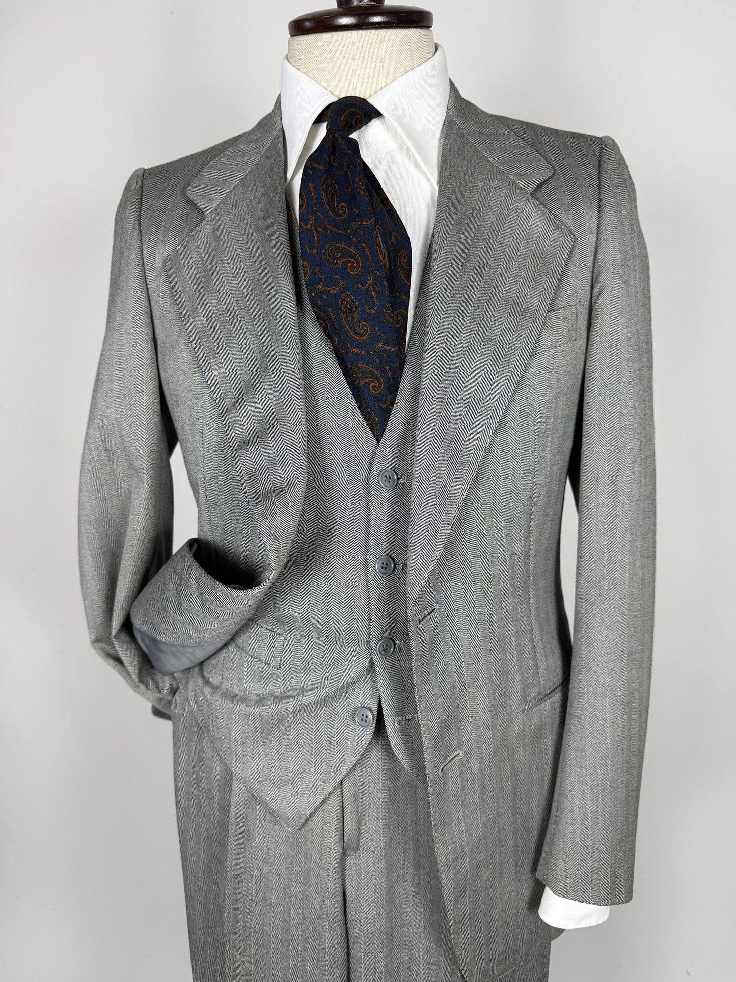Completo 3 pezzi anni '70 herrigbone grigio - tg. 44