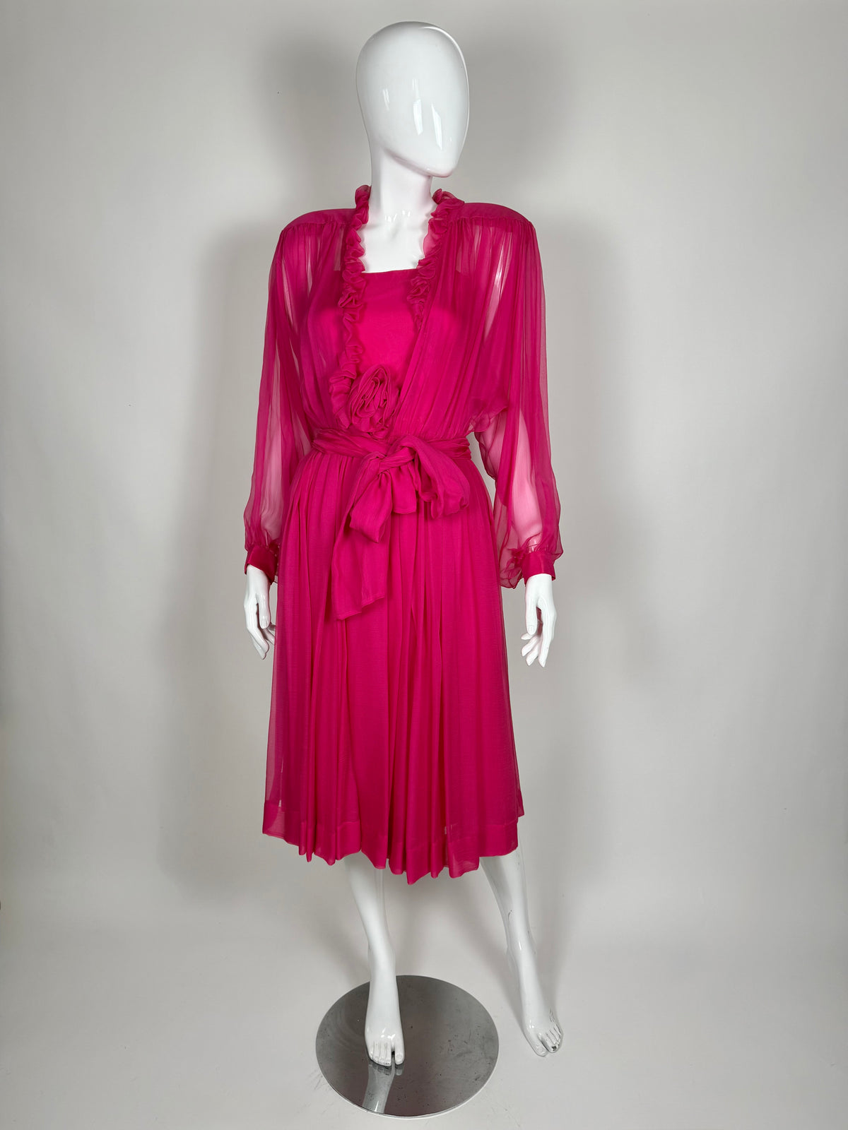 Abito sartoriale anni '80 in chiffon di seta - tg. 38 XS/S