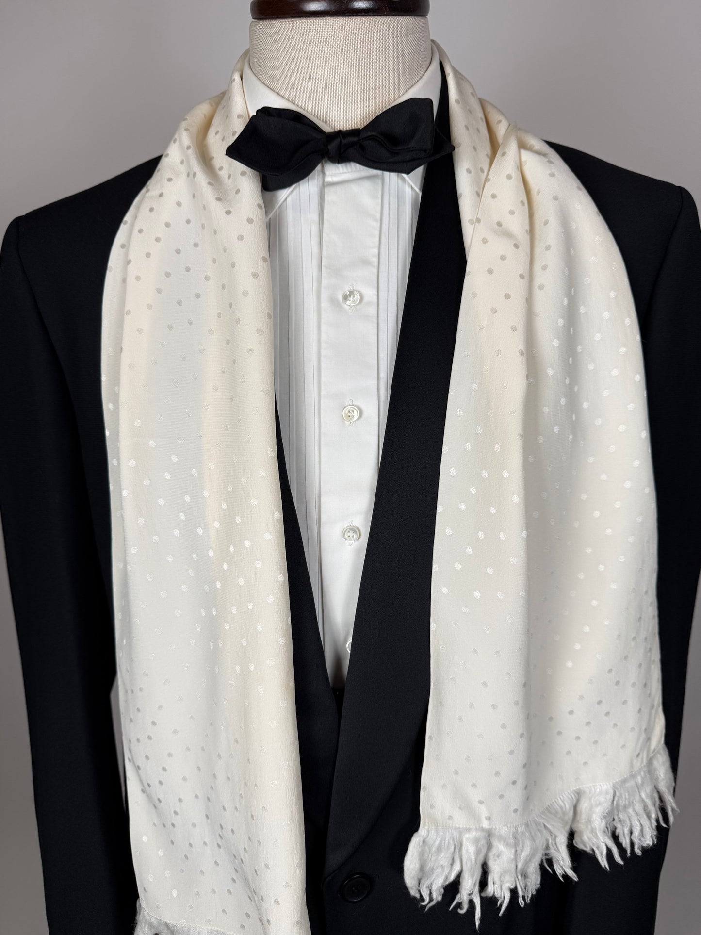 Sciarpa in seta da smoking vintage a pois jacquard