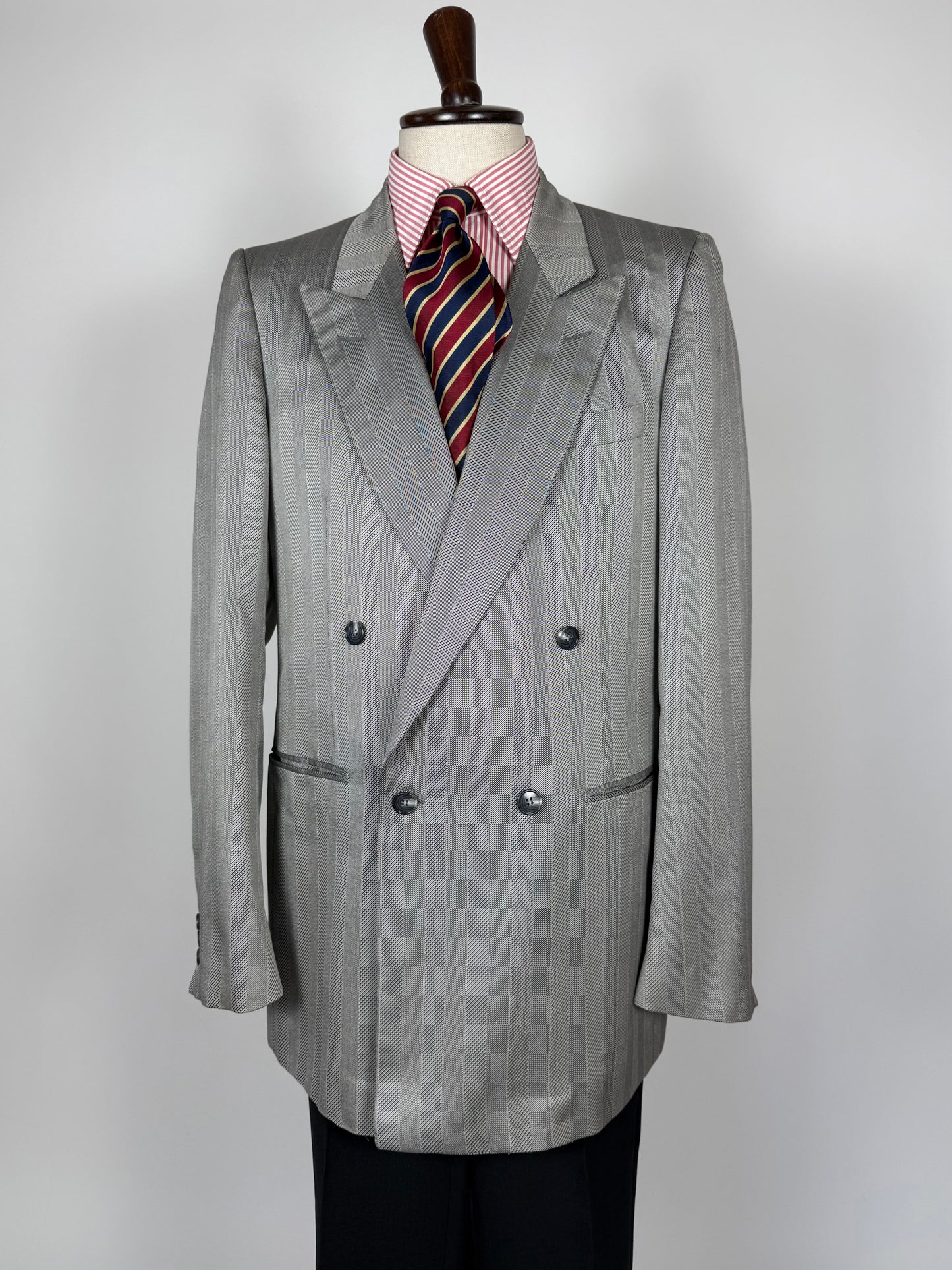 Giacca doppiopetto Christian Dior anni '70/'80 lana e seta chevrons - tg. 52 lunga