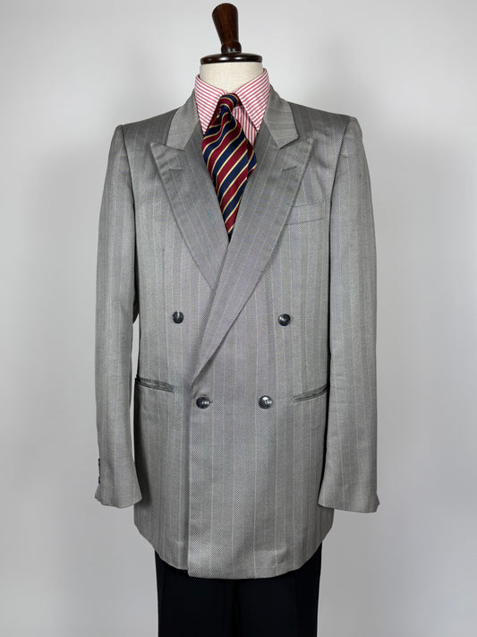 Giacca doppiopetto Christian Dior anni '70/'80 lana e seta chevrons - tg. 52 lunga