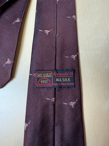 Cravatta De Paz vintage marrone con fagiani