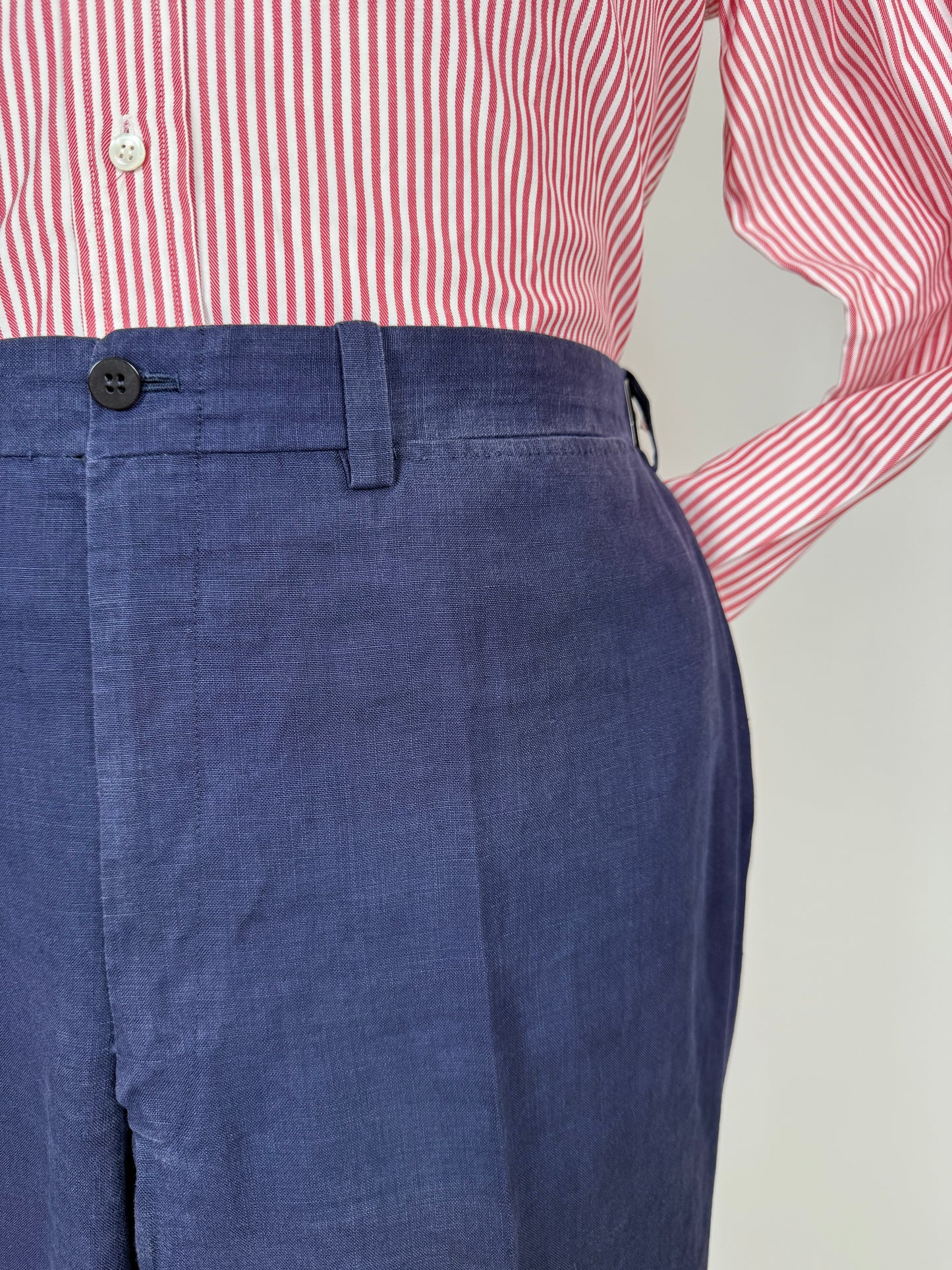 Completo sartoriale anni '70 in lino blu stile workwear - tg. 54
