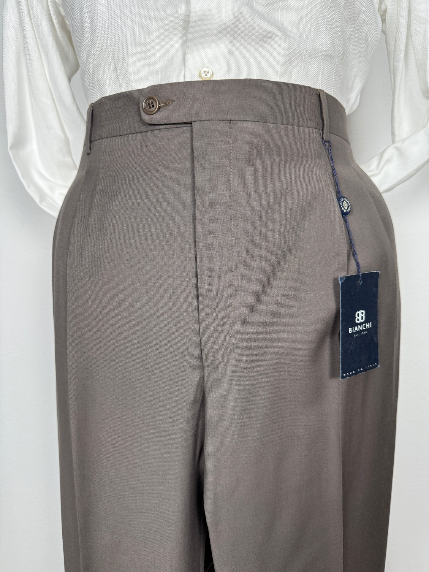 Pantalone in fresco lana anni ‘90 grigio-cachi (NOS) - tg. 58