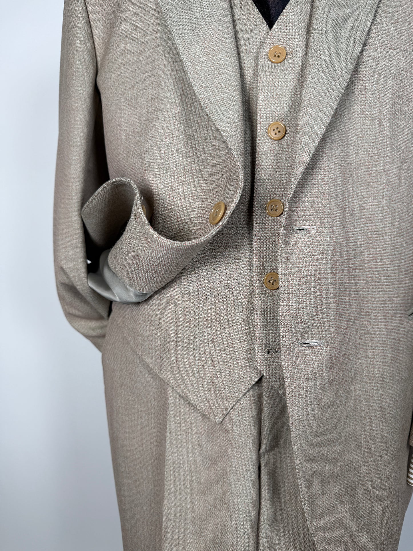 Completo 3 pezzi anni ‘70 hopsack beige - tg. 50/52 drop basso