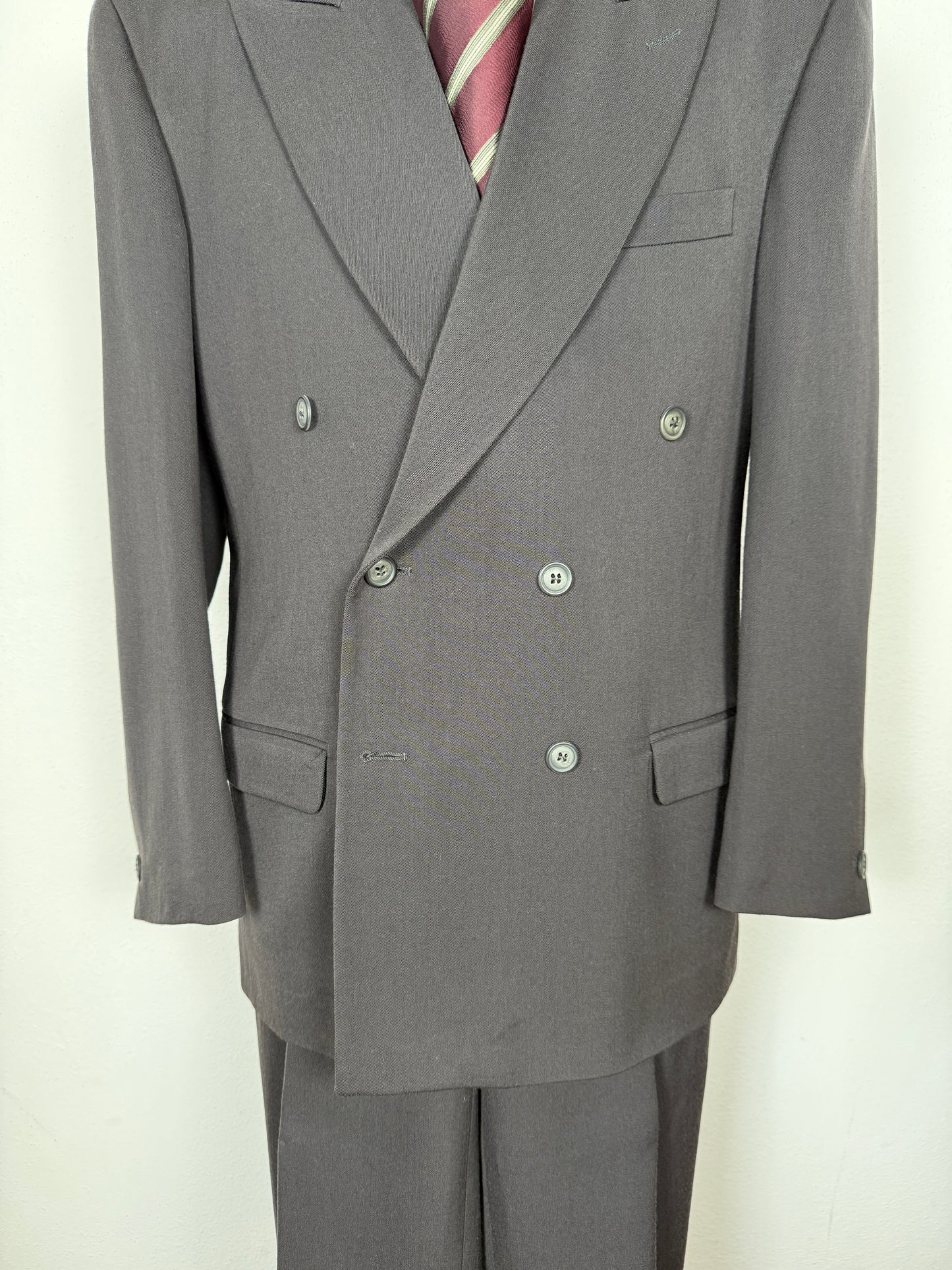 Completo doppiopetto anni ‘80 flanella verde petrolio - tg. 50/52 drop alto