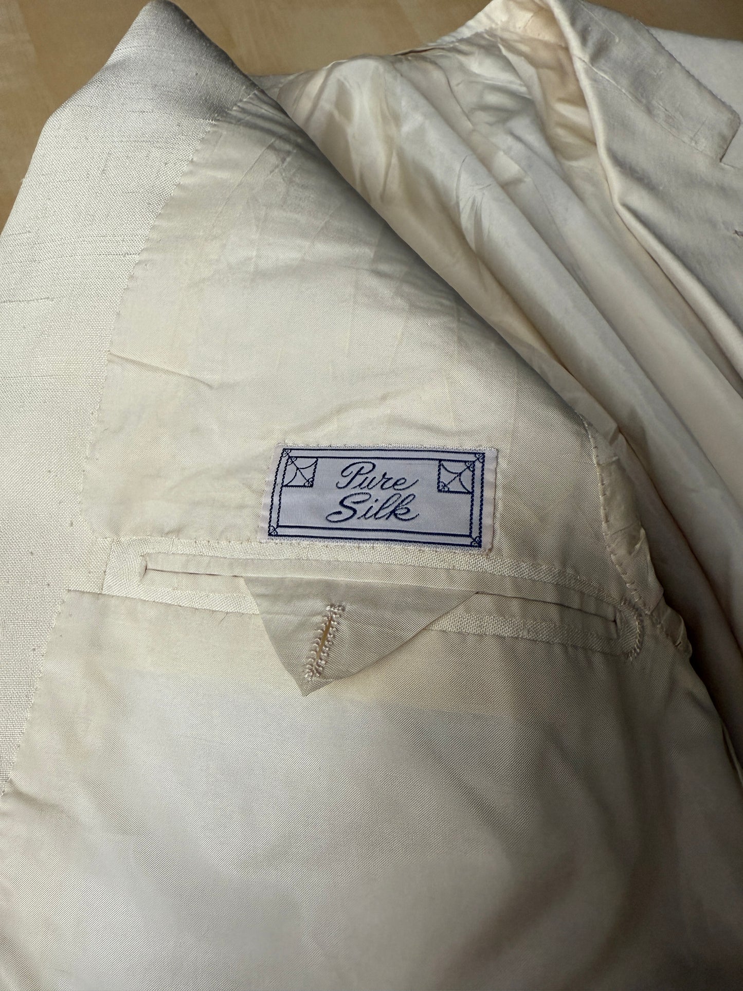 Completo anni '70 su misura in pura seta shantung bianco avorio - tg. 50