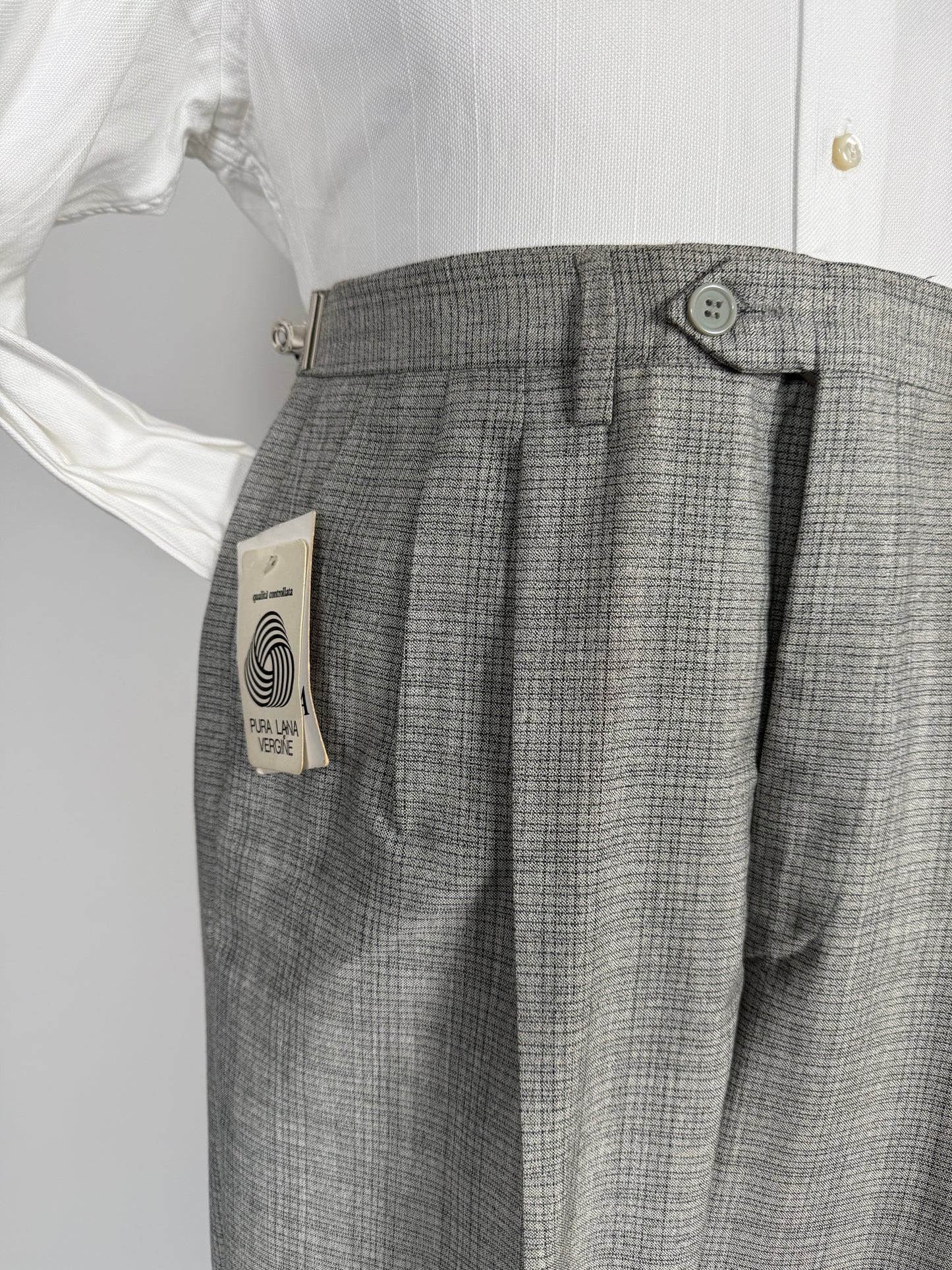 Pantaloni fresco lana grigio Glen check anni '80 (NOS) - tg. 48/50