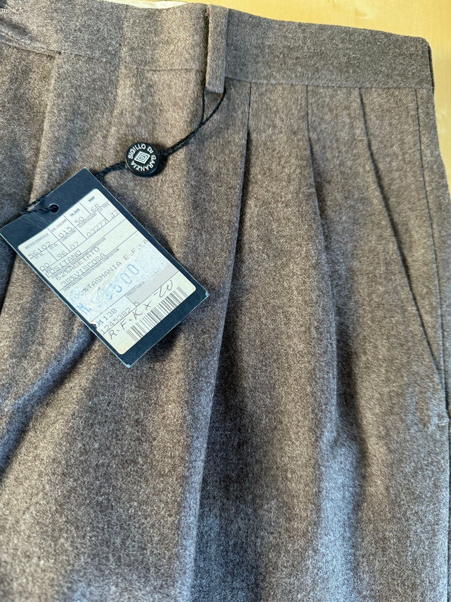 Pantaloni anni ‘90 in flanella marrone chiaro (NOS) - tg. 48/50