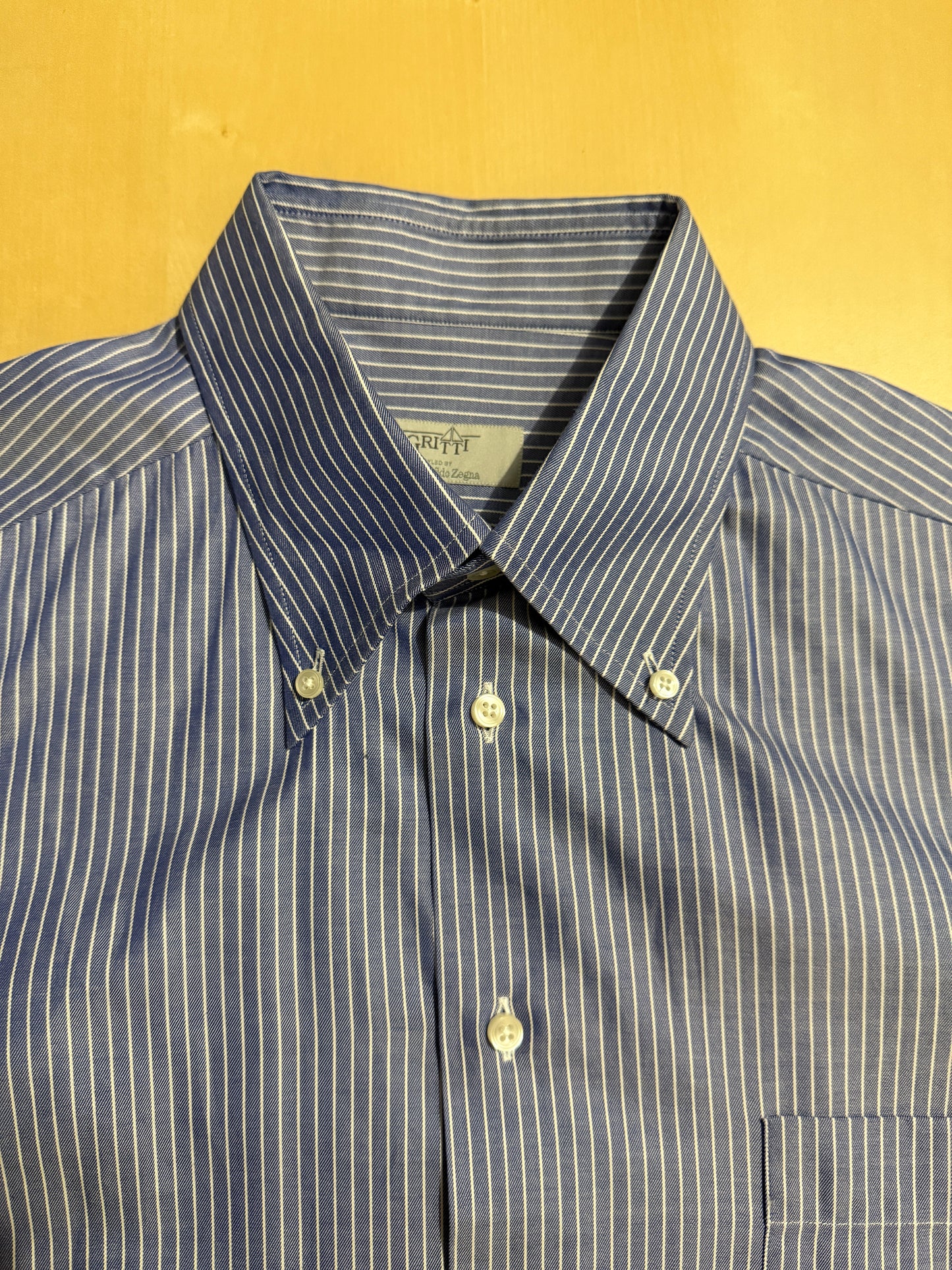 Camicia Ermenegildo Zegna Gritti blu riga in twill ritorto - L collo 42
