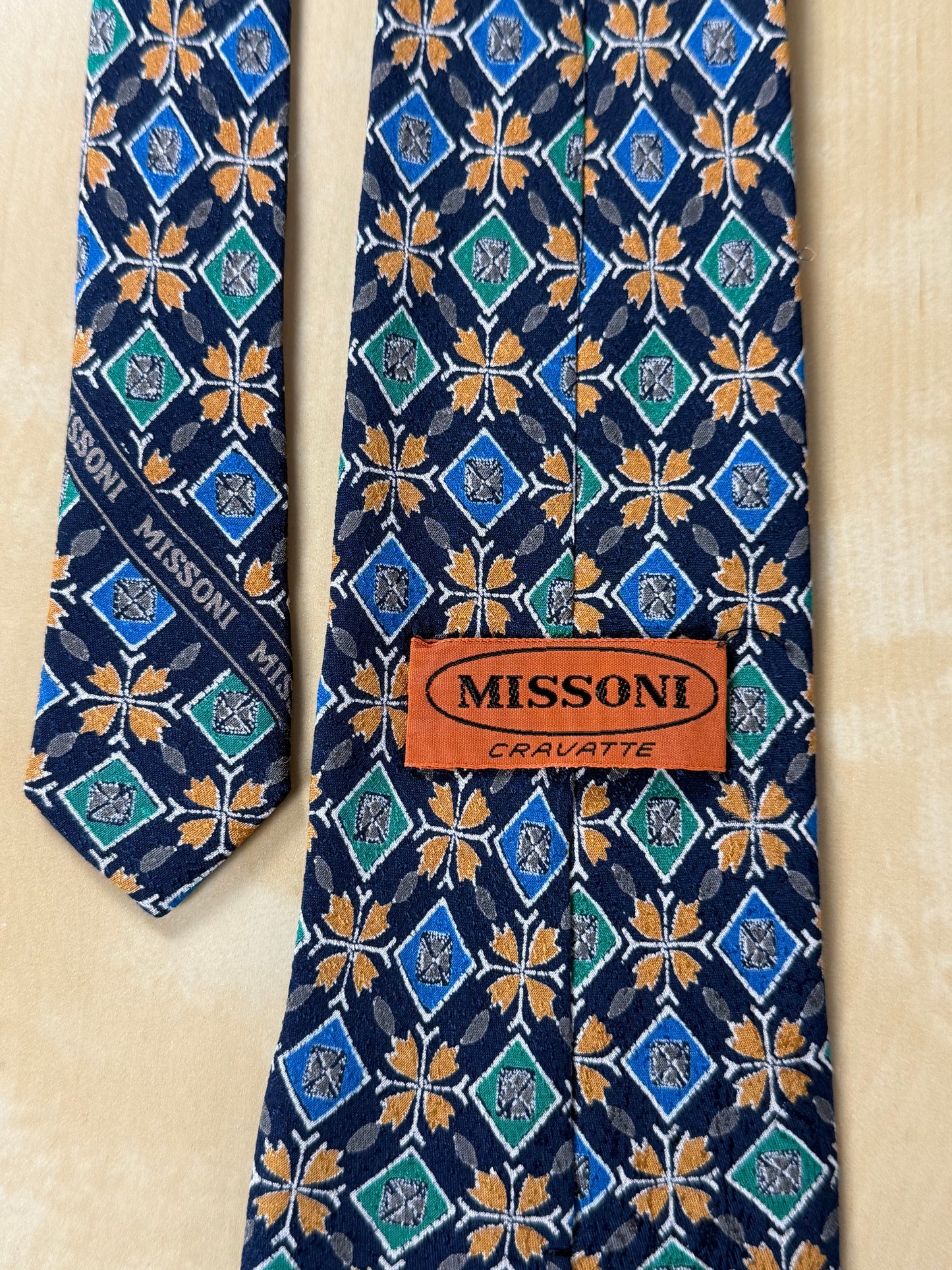Cravatta Missoni vintage seta jacquard fantasia geometrica