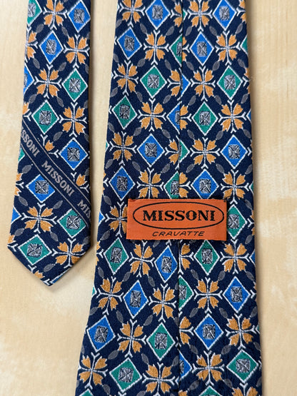 Cravatta Missoni vintage seta jacquard fantasia geometrica