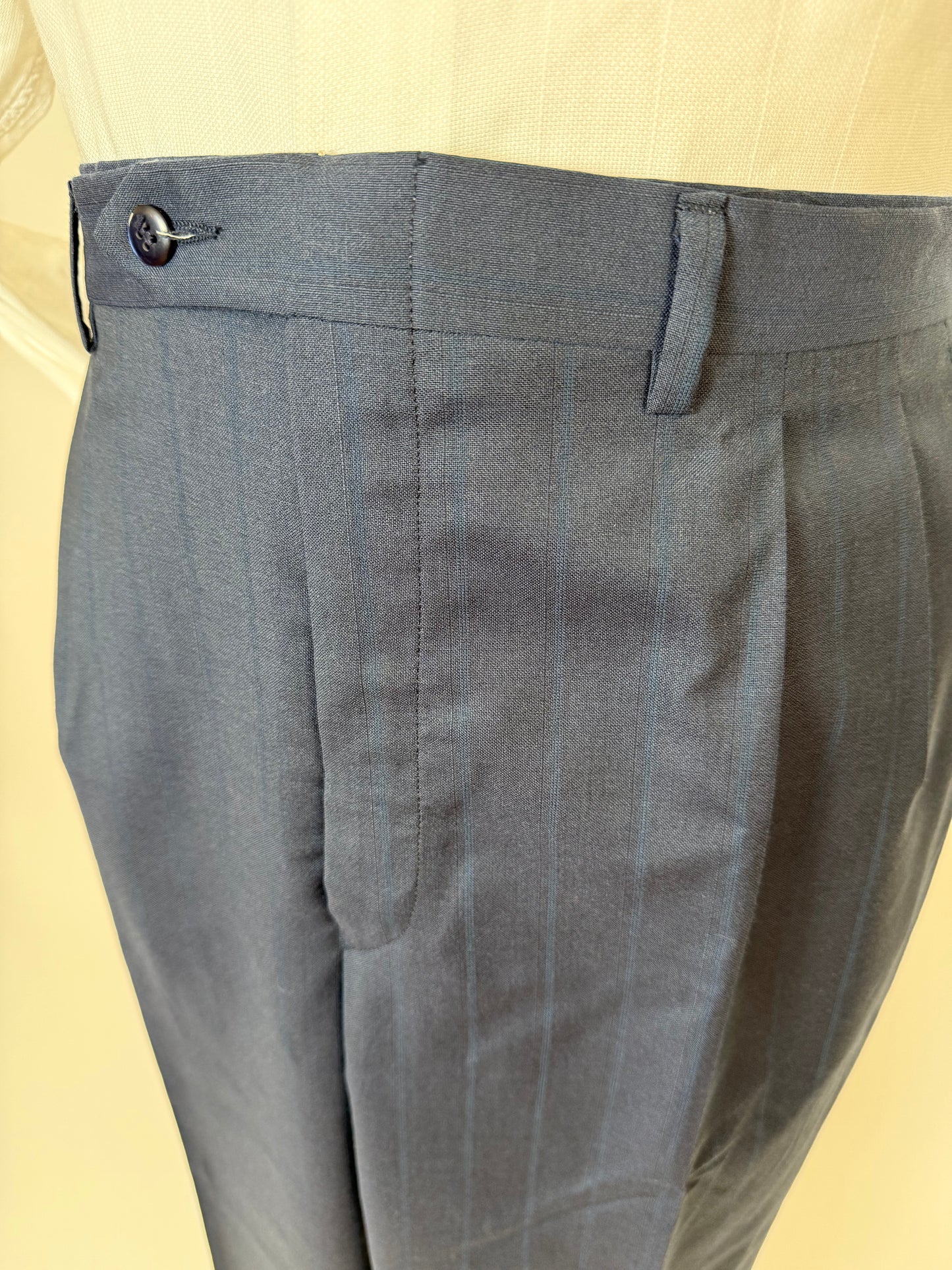 Pantaloni anni '80 fresco lana blu righe tono su tono - tg. 56