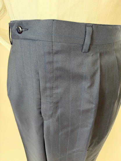 Pantaloni anni '80 fresco lana blu righe tono su tono - tg. 56