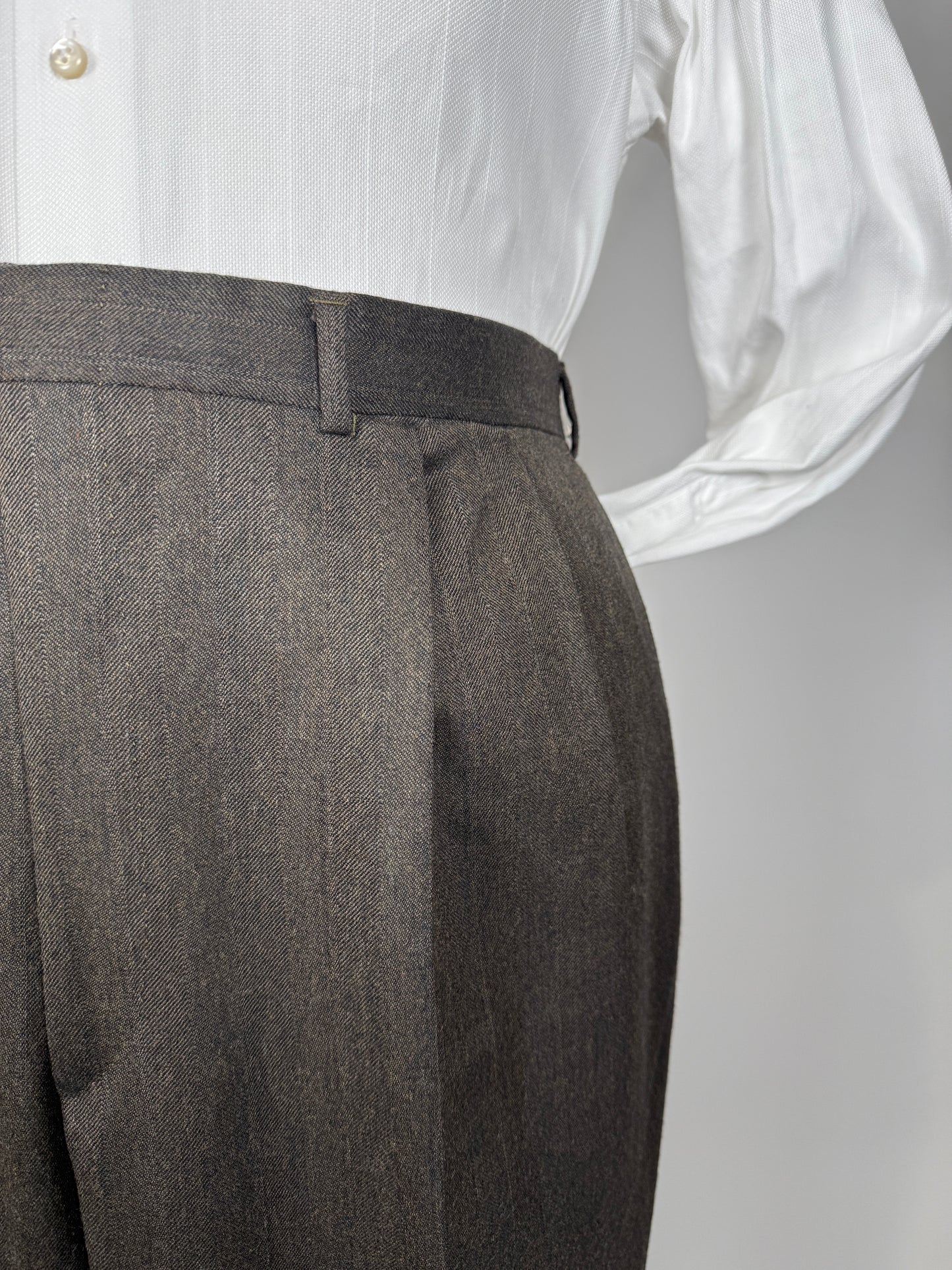 Pantaloni flanella marrone spigato - tg. 56/58