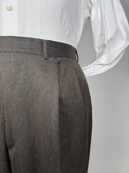 Pantaloni flanella marrone spigato - tg. 56/58