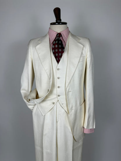 Completo 3 pezzi anni '70 seta shantung avorio - tg. 42/44