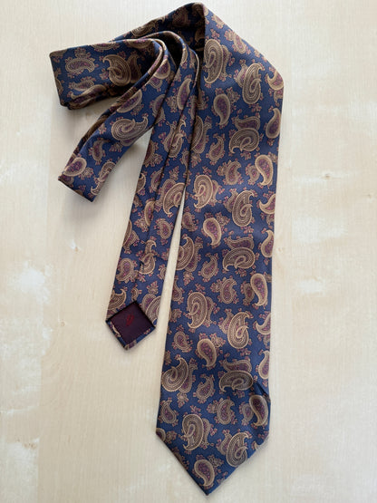 Cravatta paisley cachi fondo blu