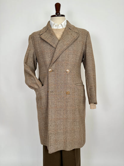 Cappotto doppiopetto sartoriale anni ‘50/‘60 glen check tabacco - tg. 44-46