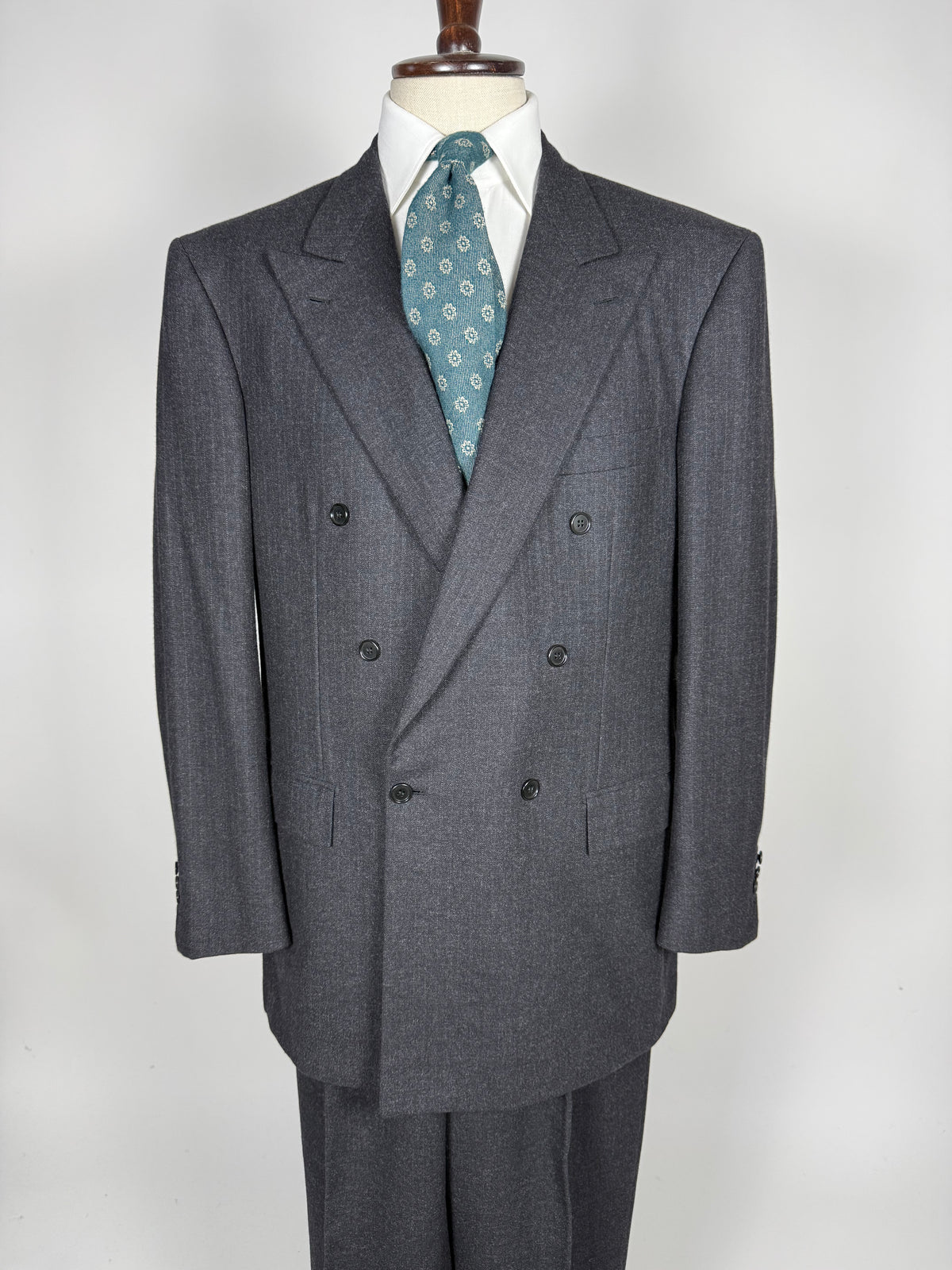 Completo Brioni doppiopetto anni '80 flanella antracite gessato - tg. 56