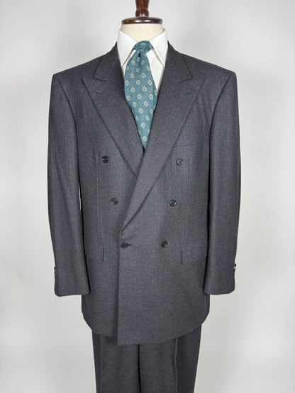 Completo Brioni doppiopetto anni '80 flanella antracite gessato - tg. 56
