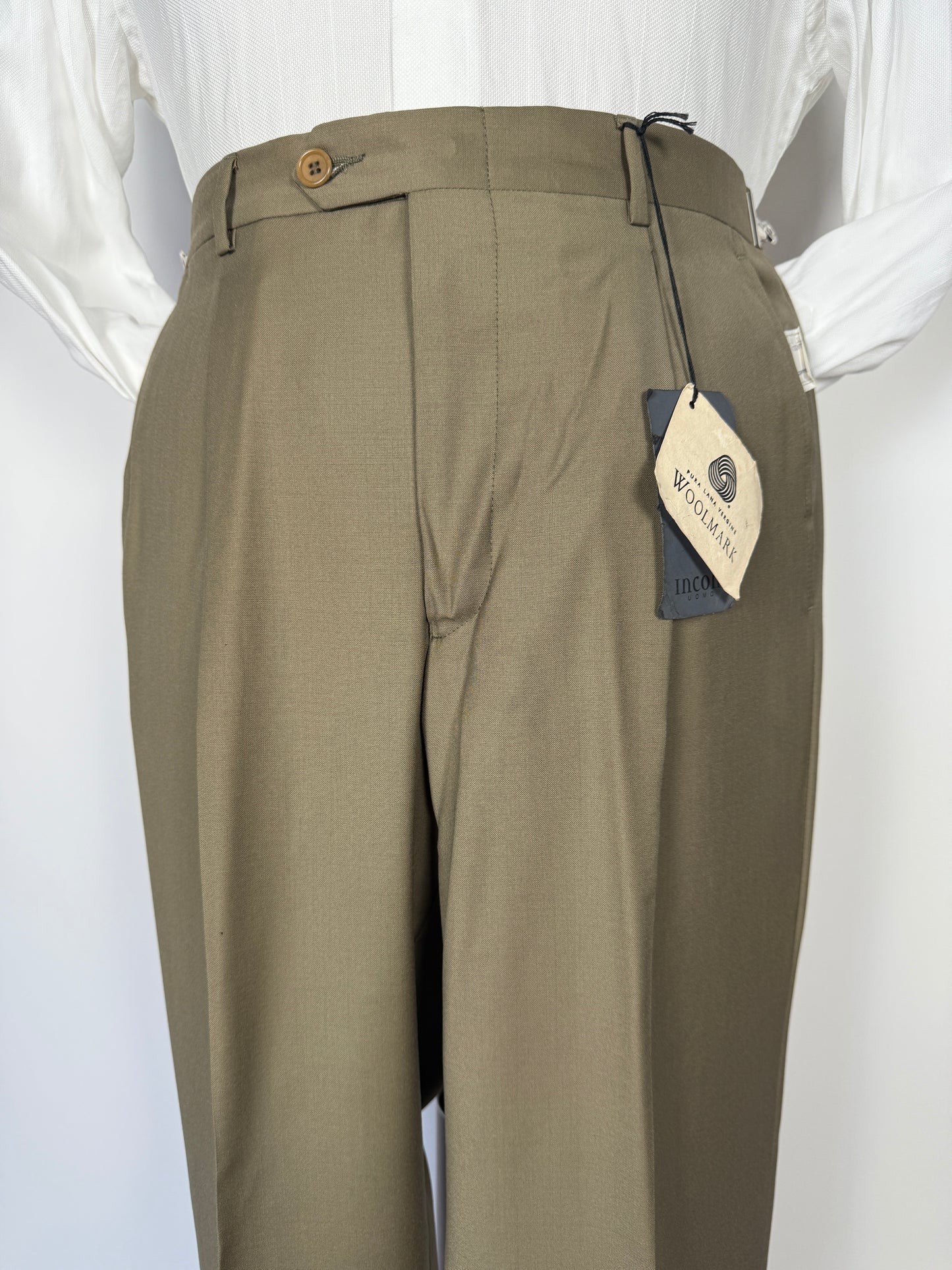 Pantalone anni ‘90 fresco lana verde salvia (NOS) - tg. 48