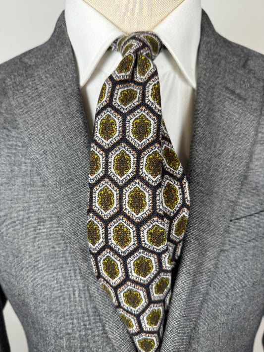 Cravatta vintage in lana fantasia esagoni