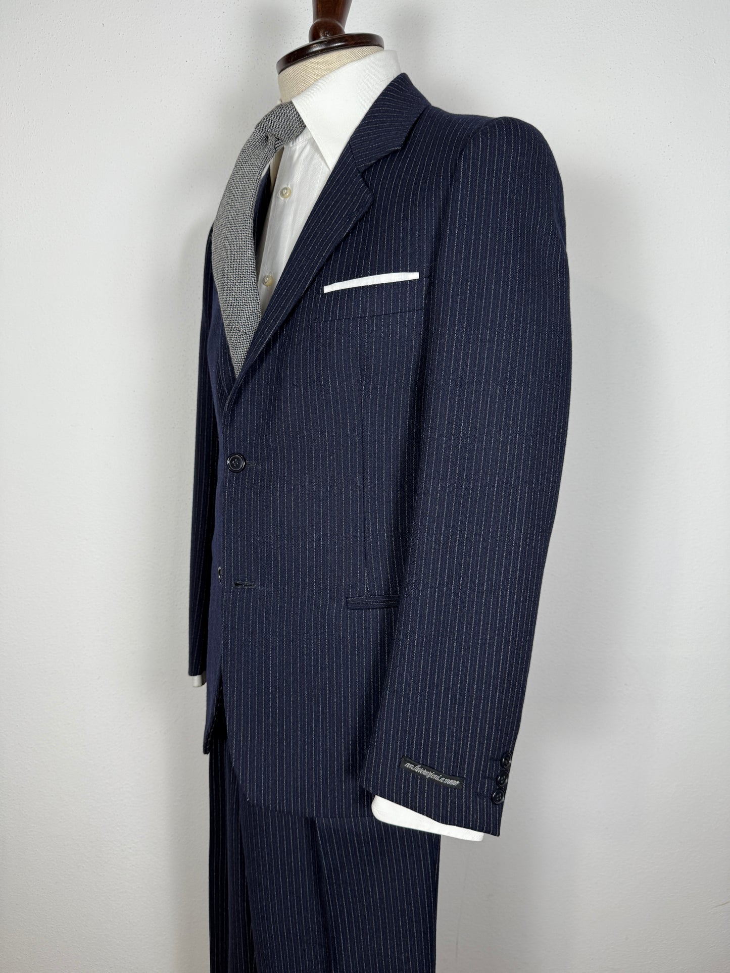 Completo Marzotto anni ‘70/‘80 in flanella blu gessato (NOS) - tg. 44