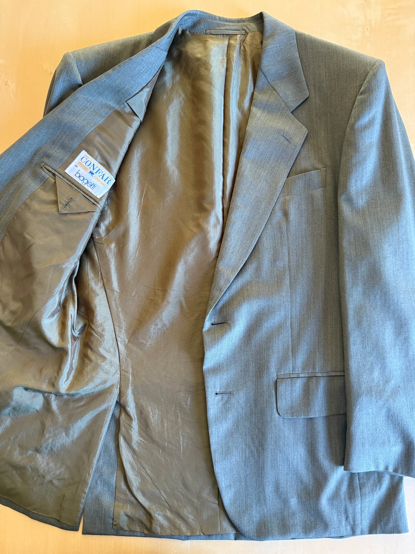 Completo anni ‘80 in lana pettinata verde mélange - tg. 48