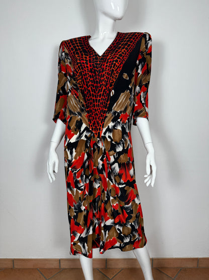 Abito anni ‘80 in pura seta animalier/astratto - tg. 42/44
