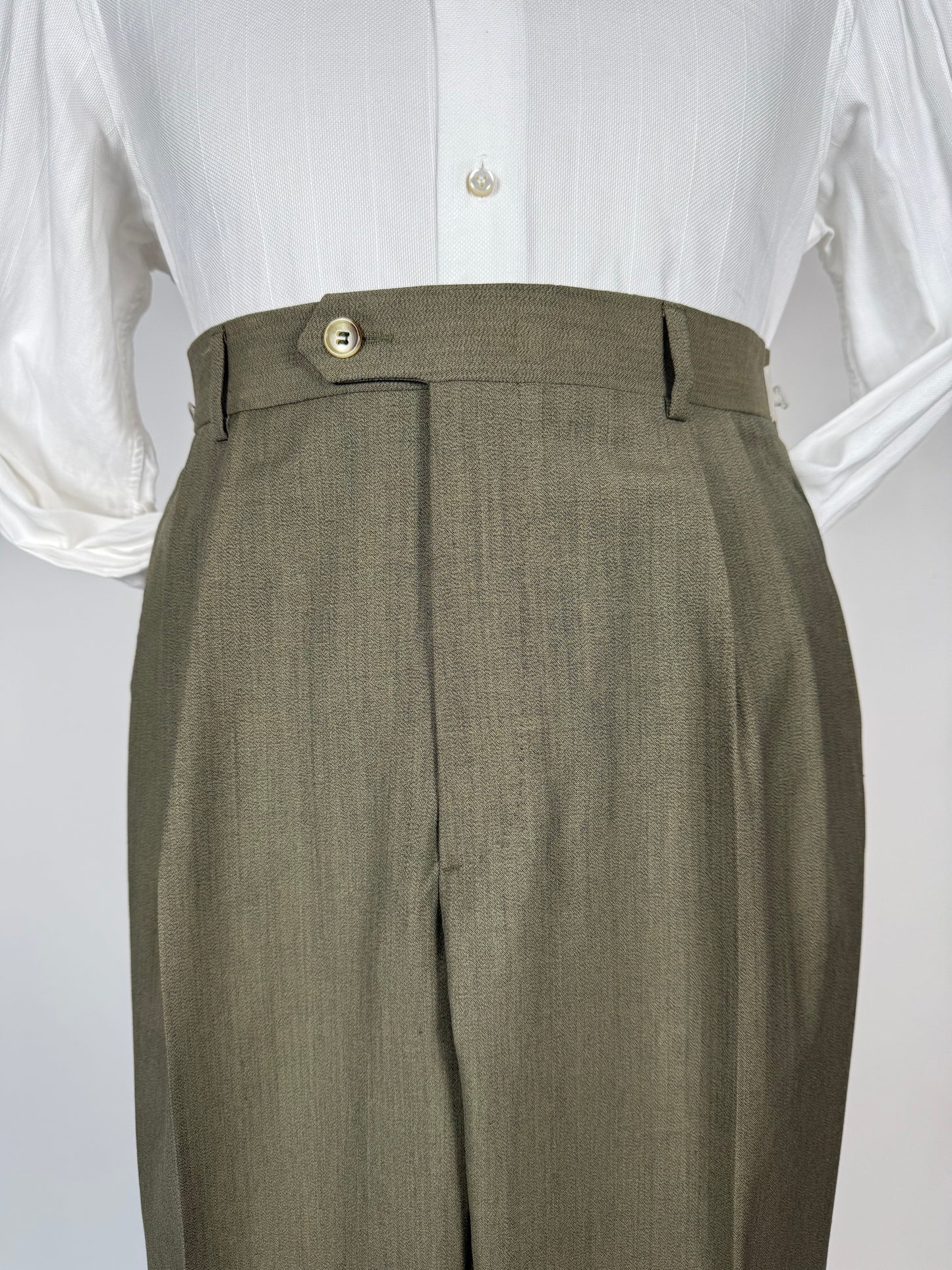 Pantaloni fresco lana verde oliva anni '80 (NOS) - tg. 50