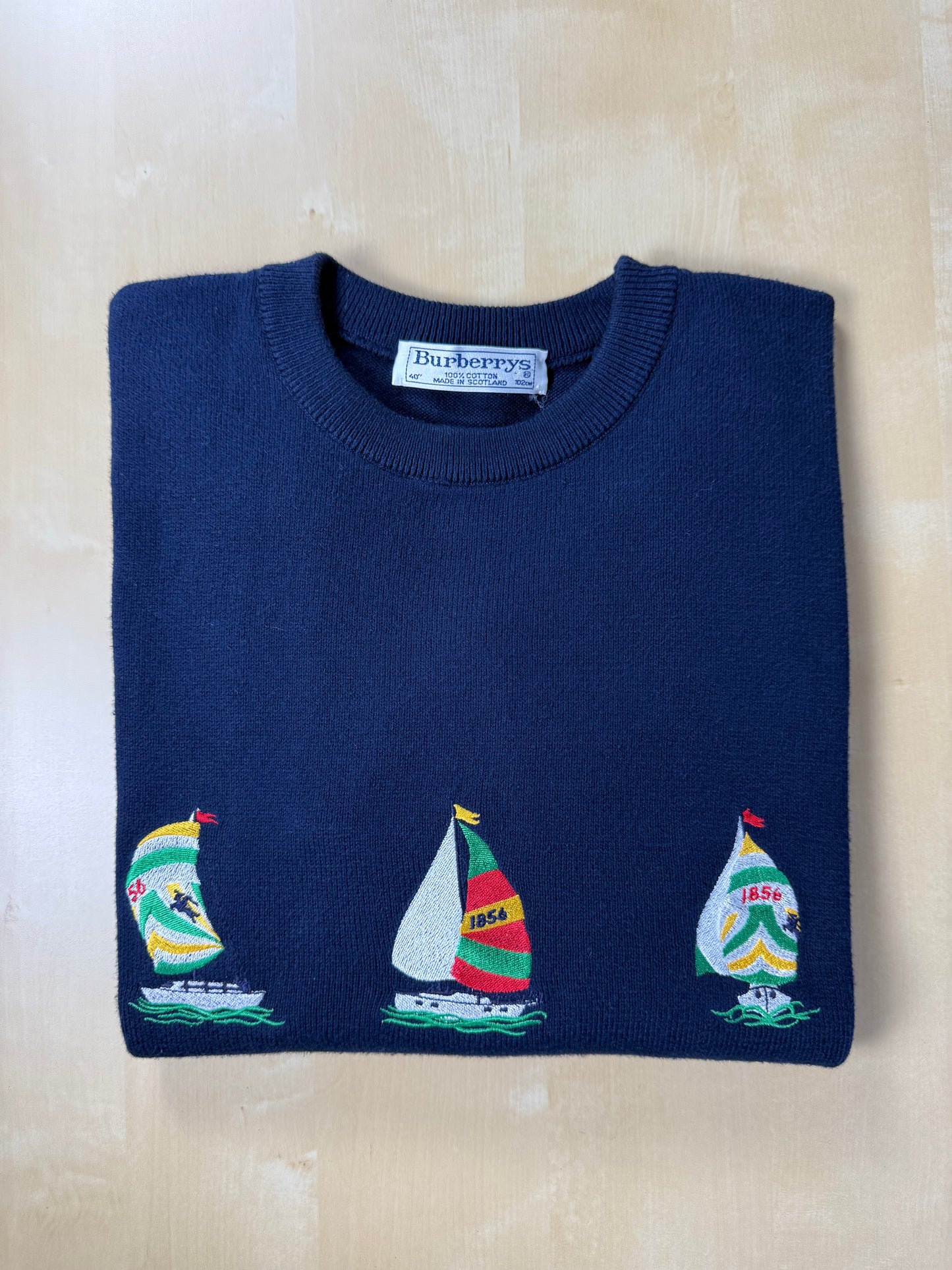 Pullover Burberrys in cotone anni '80 con barche a vela - M/L