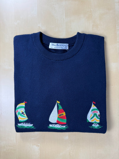 Pullover Burberrys in cotone anni '80 con barche a vela - M/L