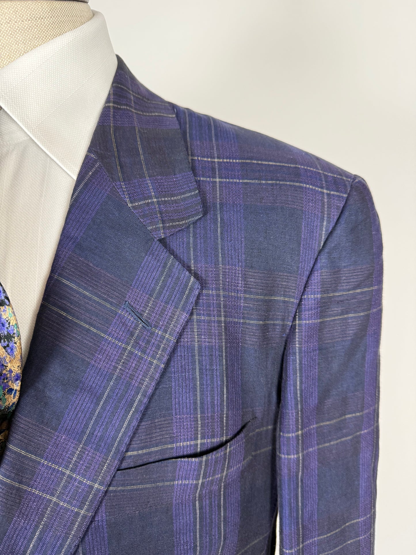 Giacca in lino tartan viola anni '80 - tg. 52
