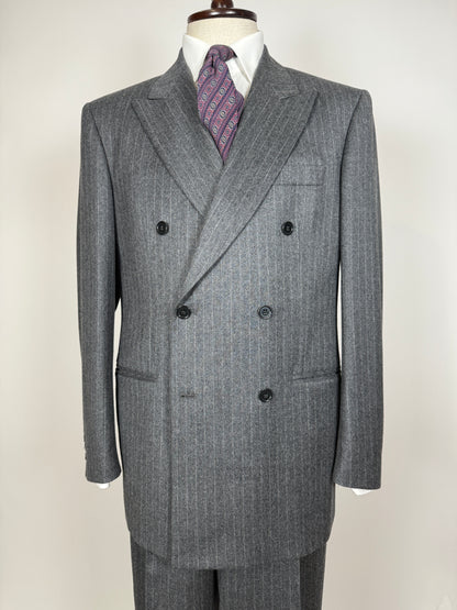Completo doppiopetto flanella grigio gessato anni ‘80/‘90 - tg. 48/50, drop alto