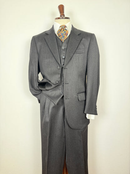Completo 3 pezzi anni '90 in flanella grigio antracite - tg. 46/48