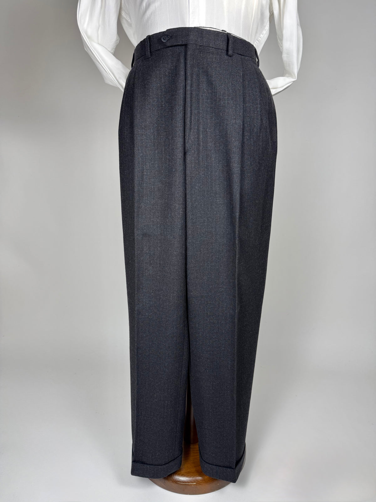 Completo Brioni doppiopetto anni '80 flanella antracite gessato - tg. 56