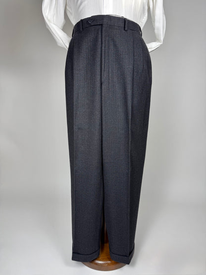 Completo Brioni doppiopetto anni '80 flanella antracite gessato - tg. 56