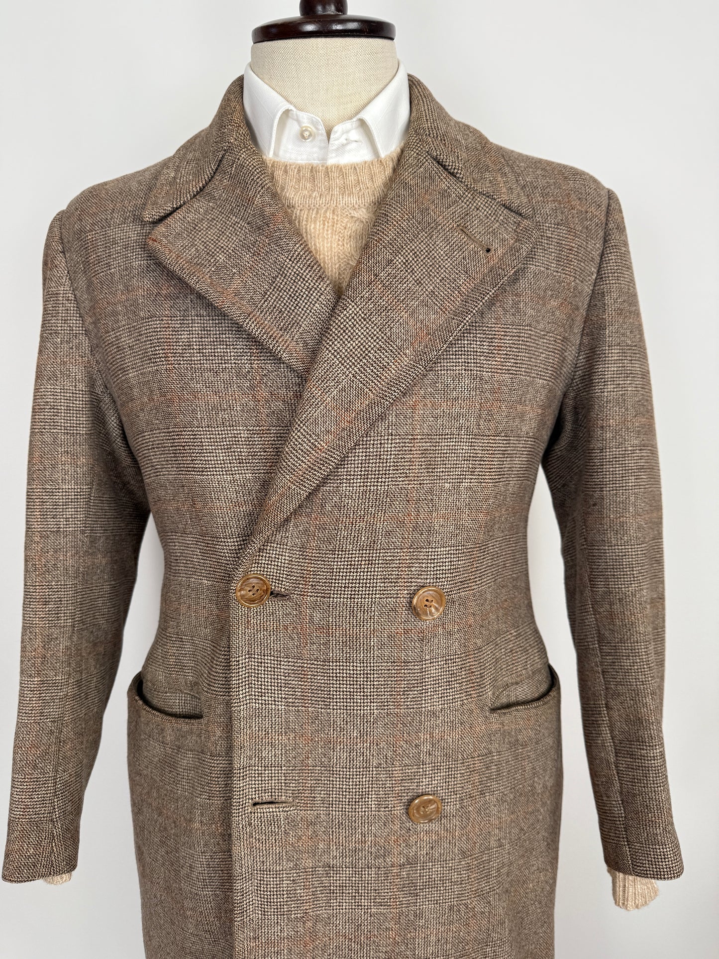 Cappotto doppiopetto sartoriale anni ‘50/‘60 glen check tabacco - tg. 44-46