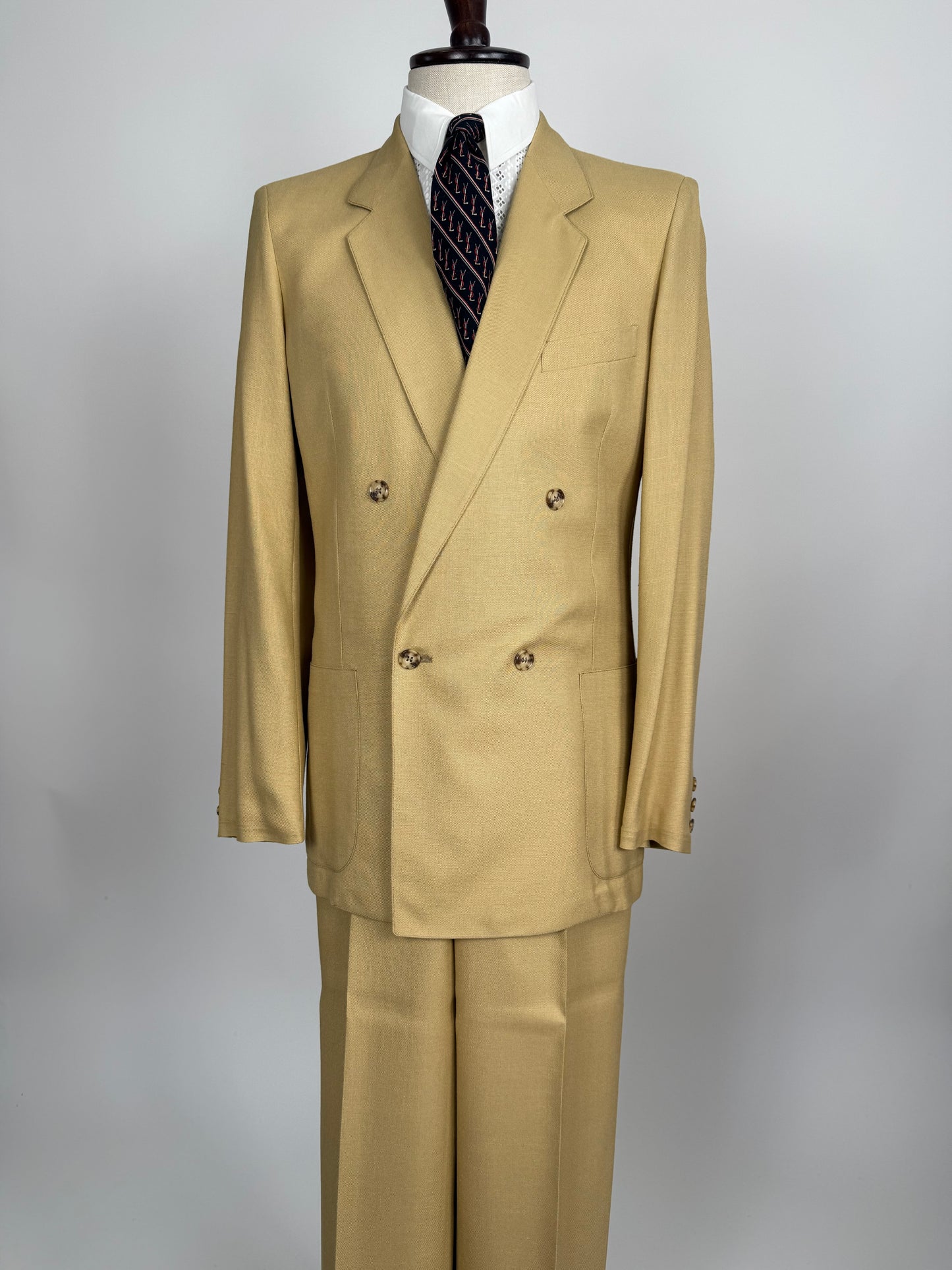 Completo doppiopetto estivo anni ‘70 in misto lino beige - tg. 44/46