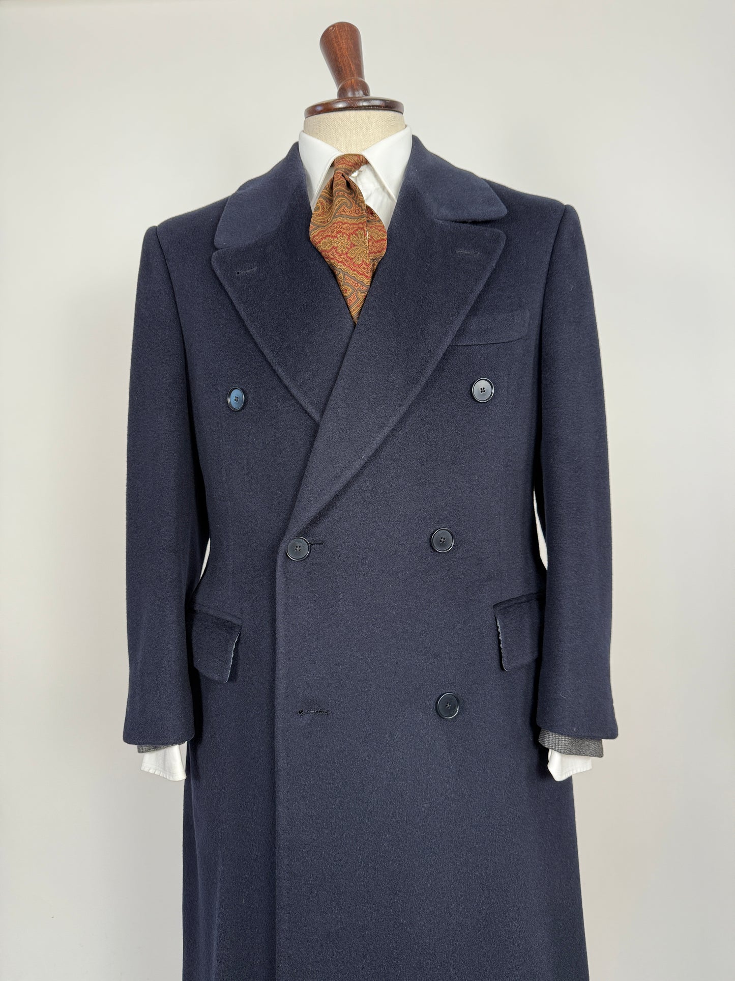 Cappotto in puro cammello blu con soffietto e martingala - tg. 48-52