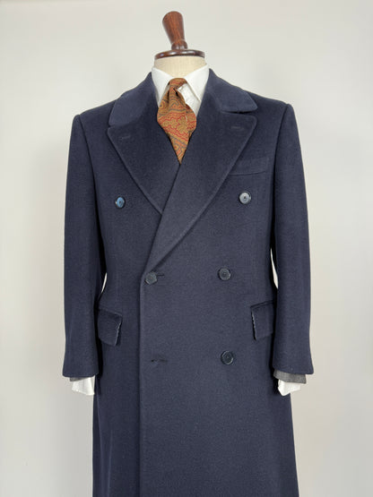 Cappotto in puro cammello blu con soffietto e martingala - tg. 48-52